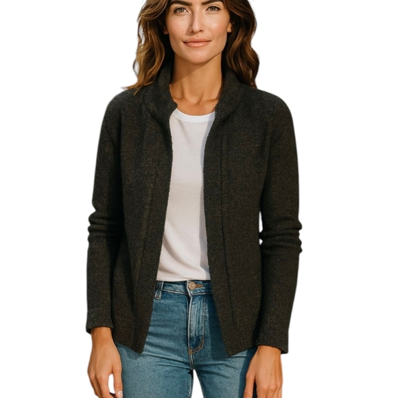 Alpaca blend Quiet Luxury deep charcoal gray soft Open-Front Cardigan Sz M - Picture 1 of 9